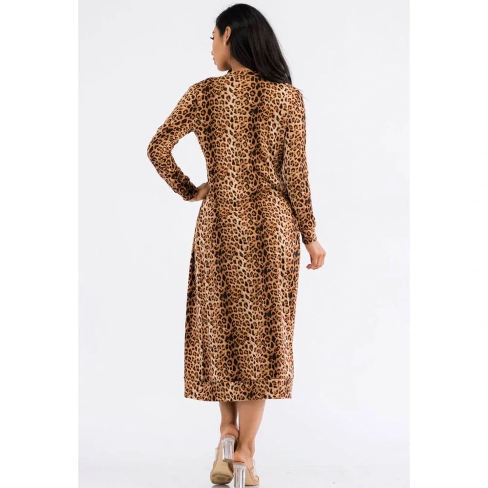 Two-Piece Dress and Cardigan Set, Sizes Small - 1XLarge (Leopard Print) - Picture 3 of 7